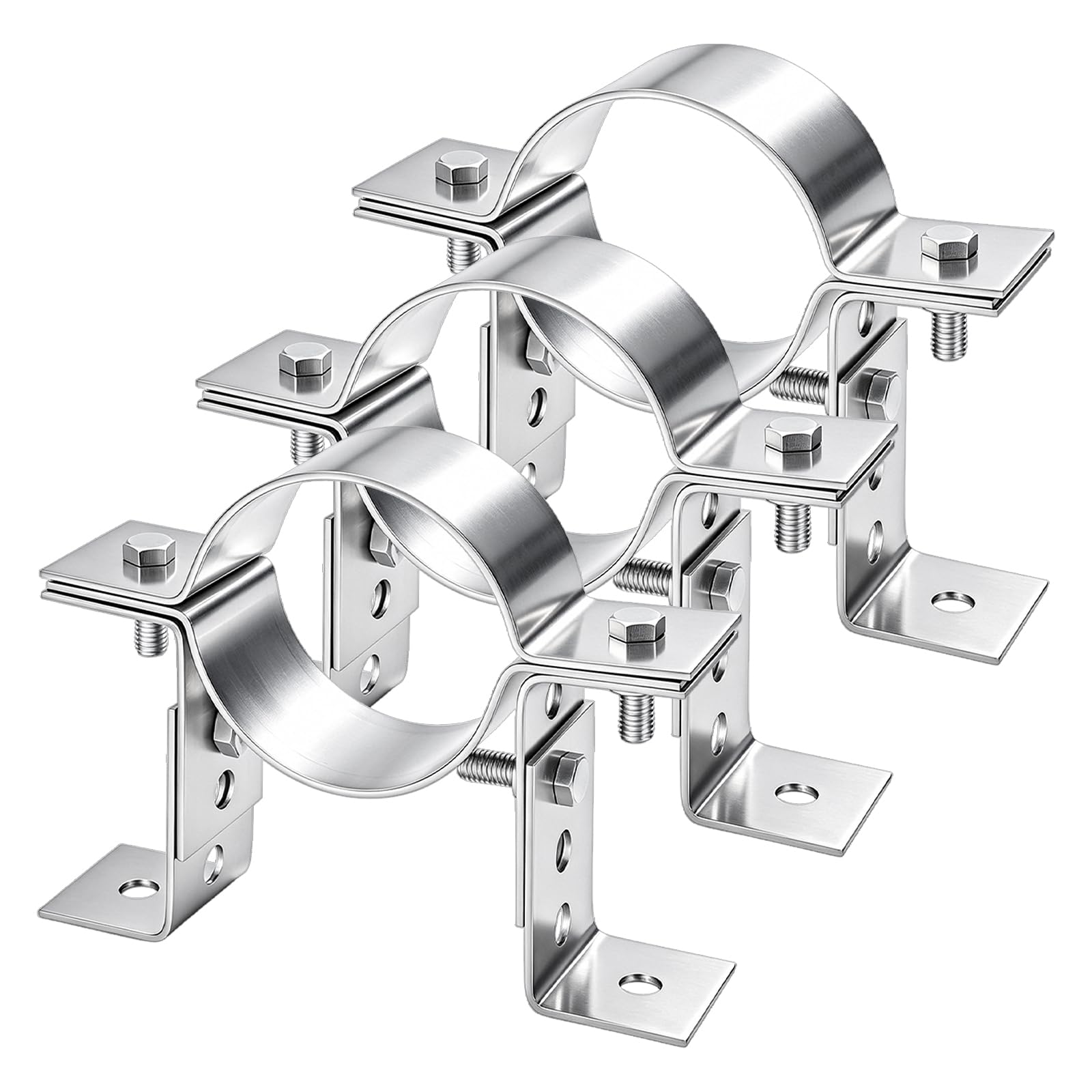 Juego de 3 ganchos de tubo de anillo dividido de 3 pulgadas, resistente y ajustable, abrazadera de tubo de acero dividido con correas de pared, tornillos, soportes redondos para tubo de
