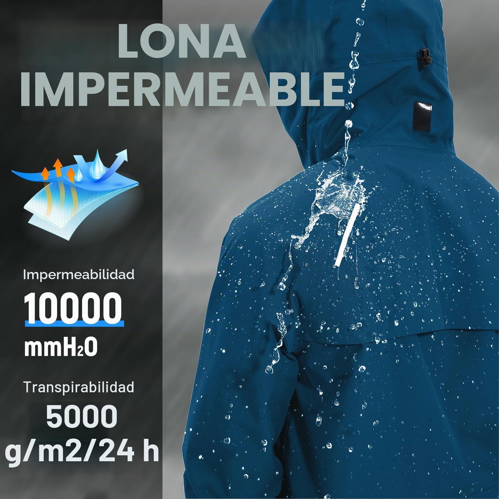 baleaf Chubasquero para hombre, chaqueta impermeable para exteriores, cortavientos, con capucha, 10000 mm, H2O, impermeable