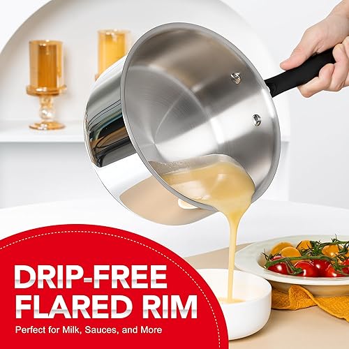 Miniatura 5 de MICHELANGELO Cacerola de acero inoxidable de tres capas con tapa, 6 unidades, sartenes de acero inoxidable con mango frío, juego de 6 ollas