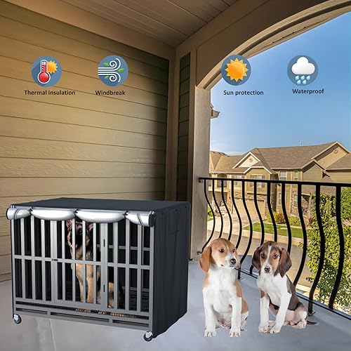 Miniatura 4 de Funda para jaula para perros de metal para todo tipo de clima, protección para interiores y exteriores, resistente al viento, lluvia, resistente al