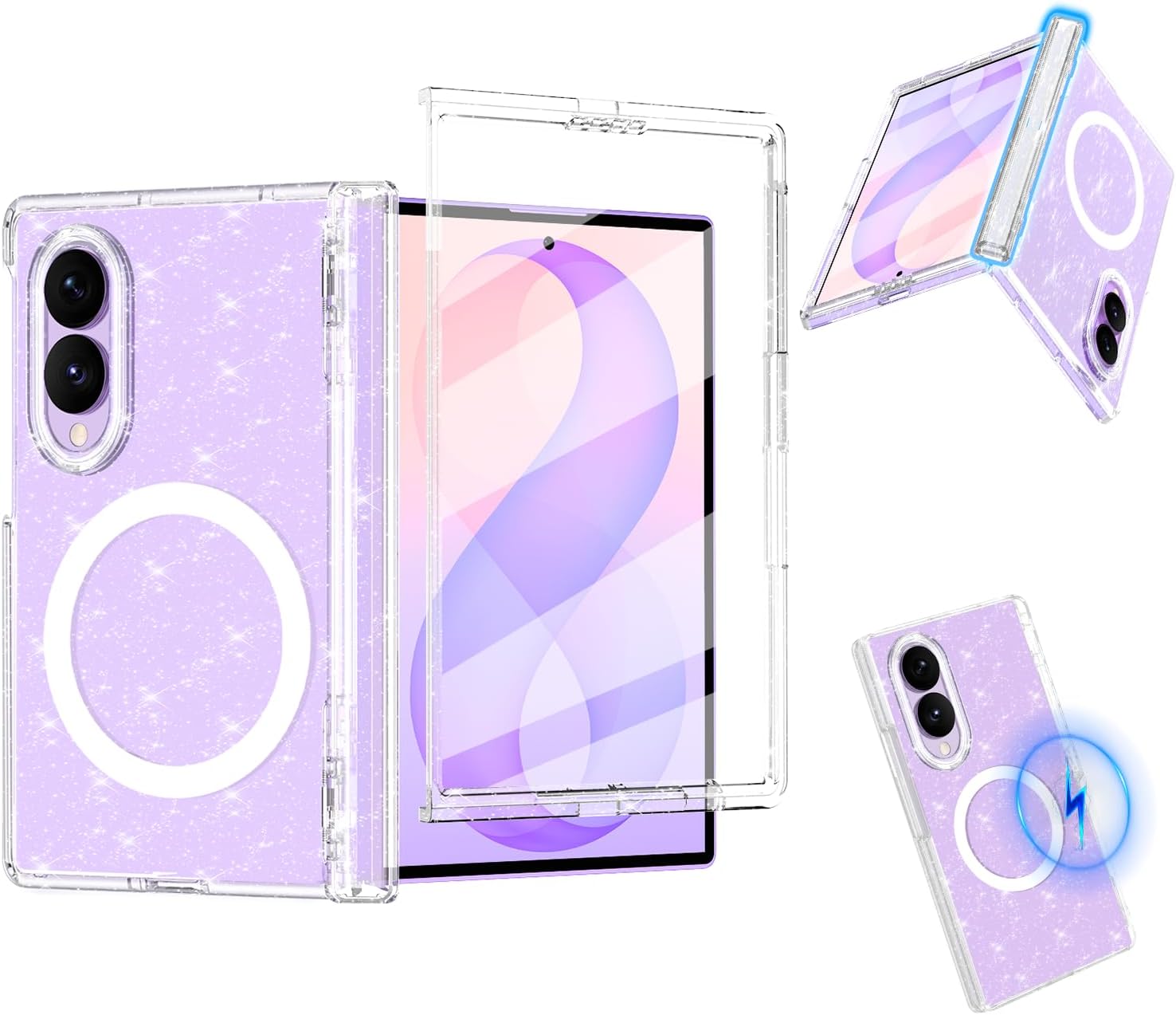 for Galaxy Z Fold 8 Case,[Compatible with MagSafe][Built-in Screen Protector] Hard PC Hinge Protection Slim Fit Shockproof Girls Case for Samsung Galaxy Z Fold 8,Shiny Glitter