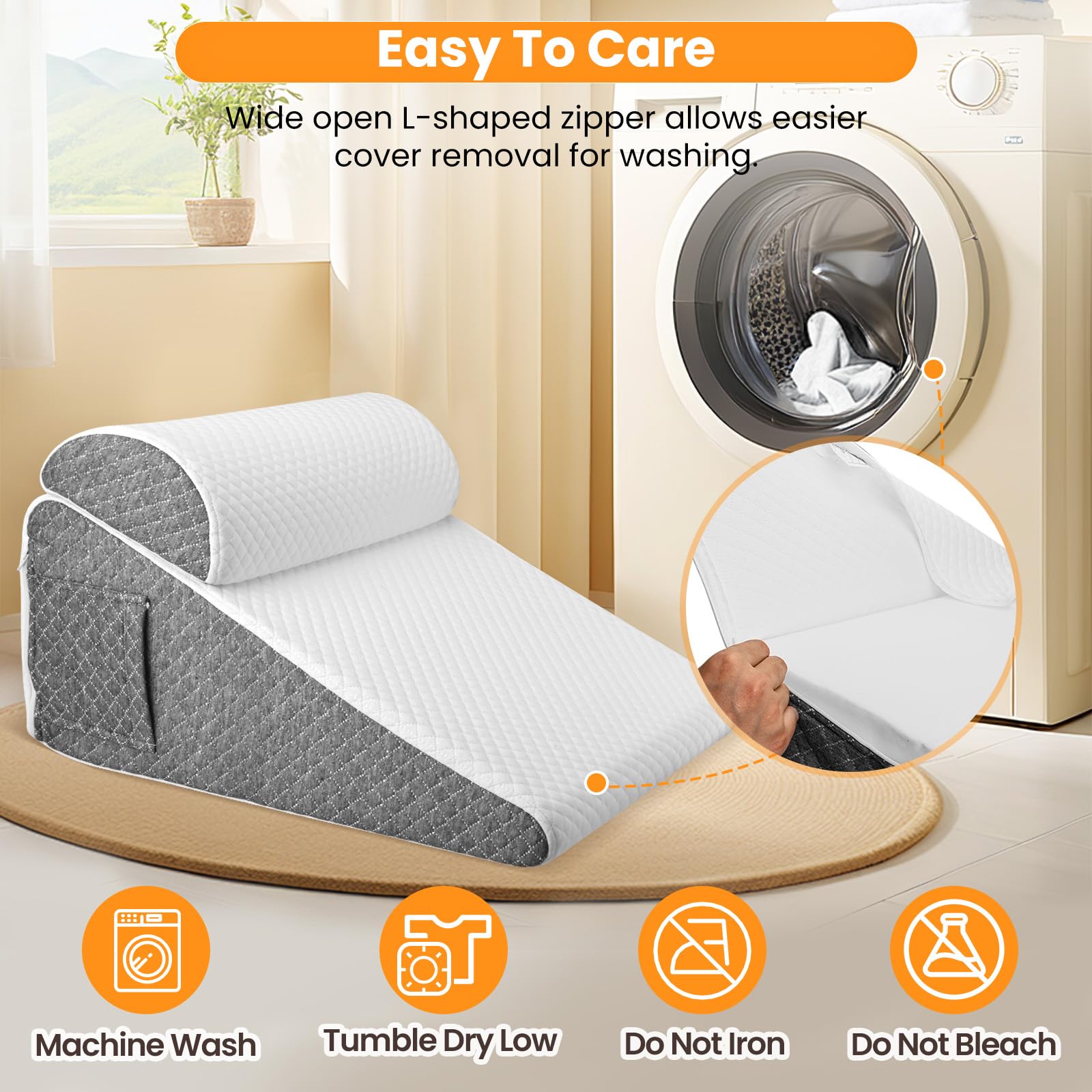 Cuscino a Cuneo per Letto, Cuscino Antireflusso Adulti con Supporto per la Schiena, Ergonomico Cuscino Triangolare per il Supporto di Schiena, Gambe e Ginocchia, Reflusso Acido