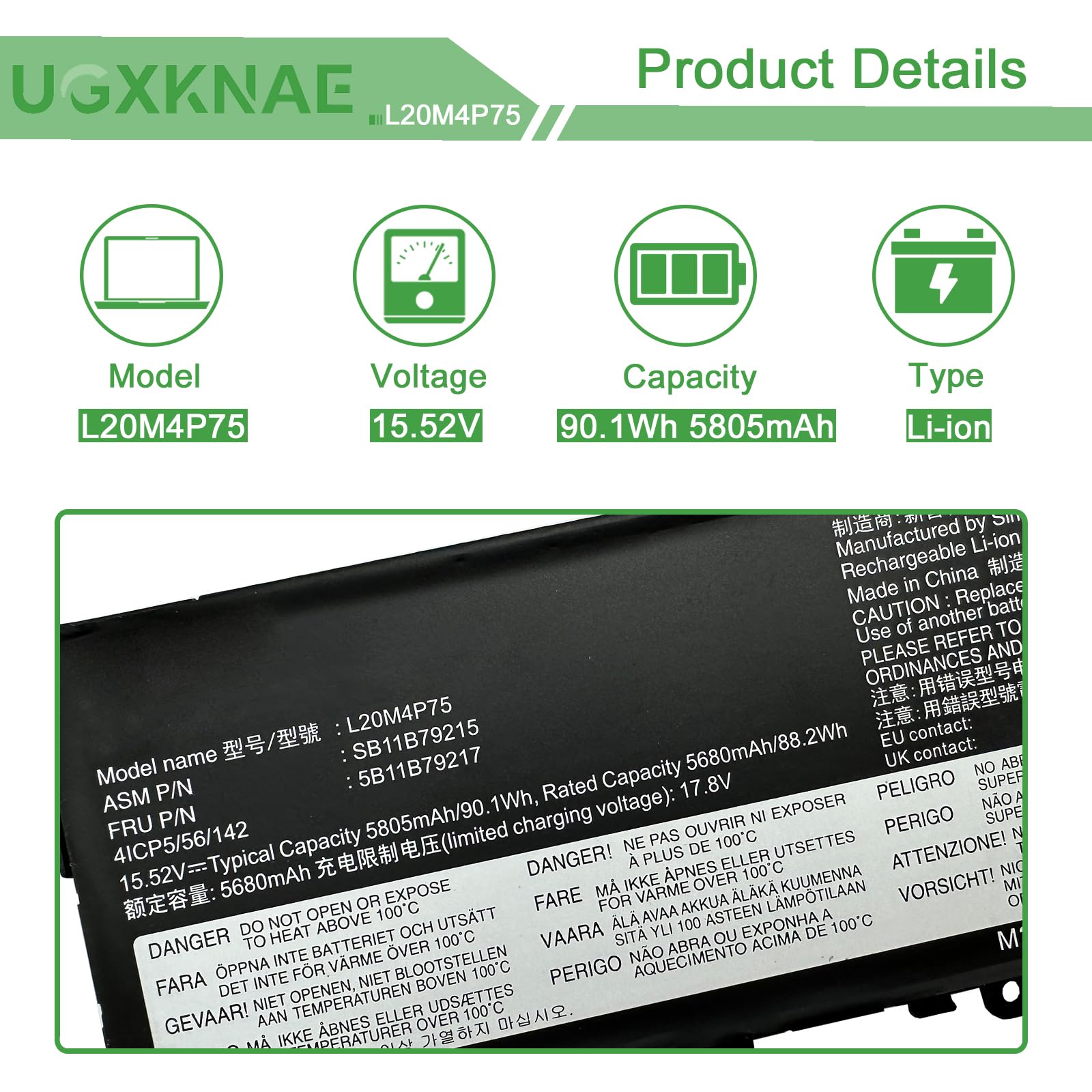 Amazon.com: UGXKNAE L20M4P75 Battery Replacement for Lenovo