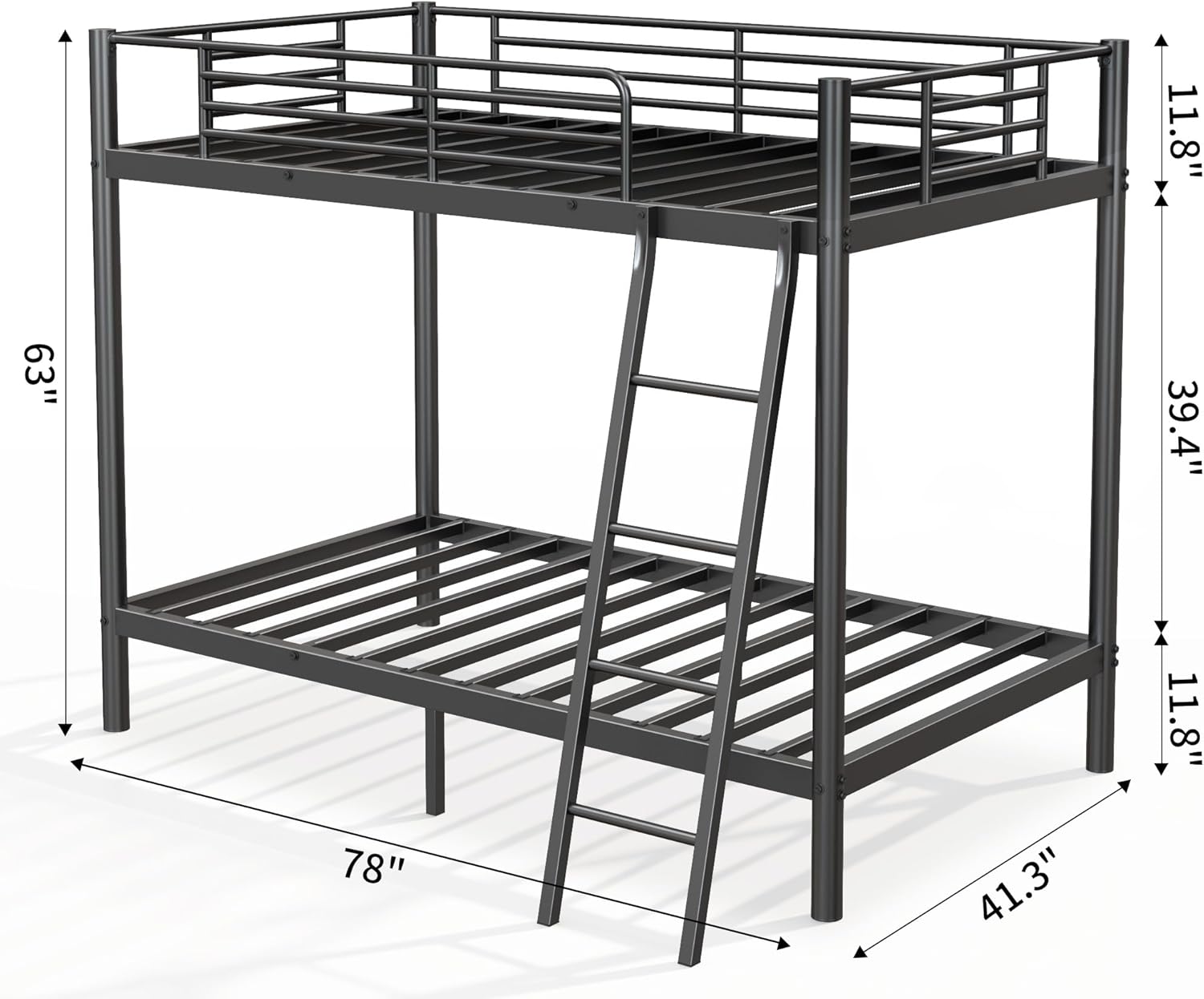 soges Twin Over Twin Metal Bunk Bed with Ladder & Guardrail,