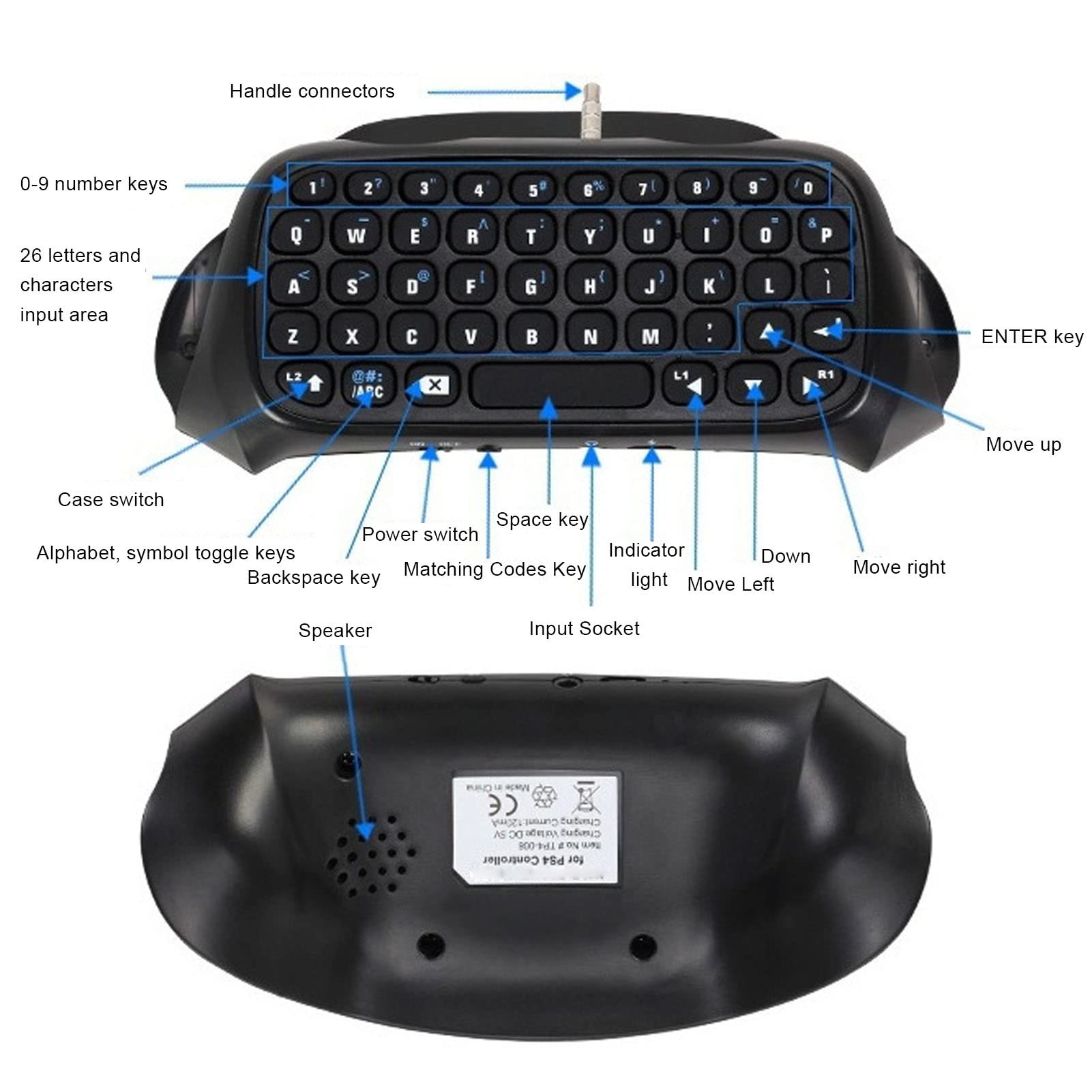 Teclado Controlador para Empuñaduras de Controlador PS4, Diseño Integrado, Mantiene El Estilo Original, Teclado Controlador Bluetooth Inalámbrico Multifunción para Chat de Texto PS4, Internet