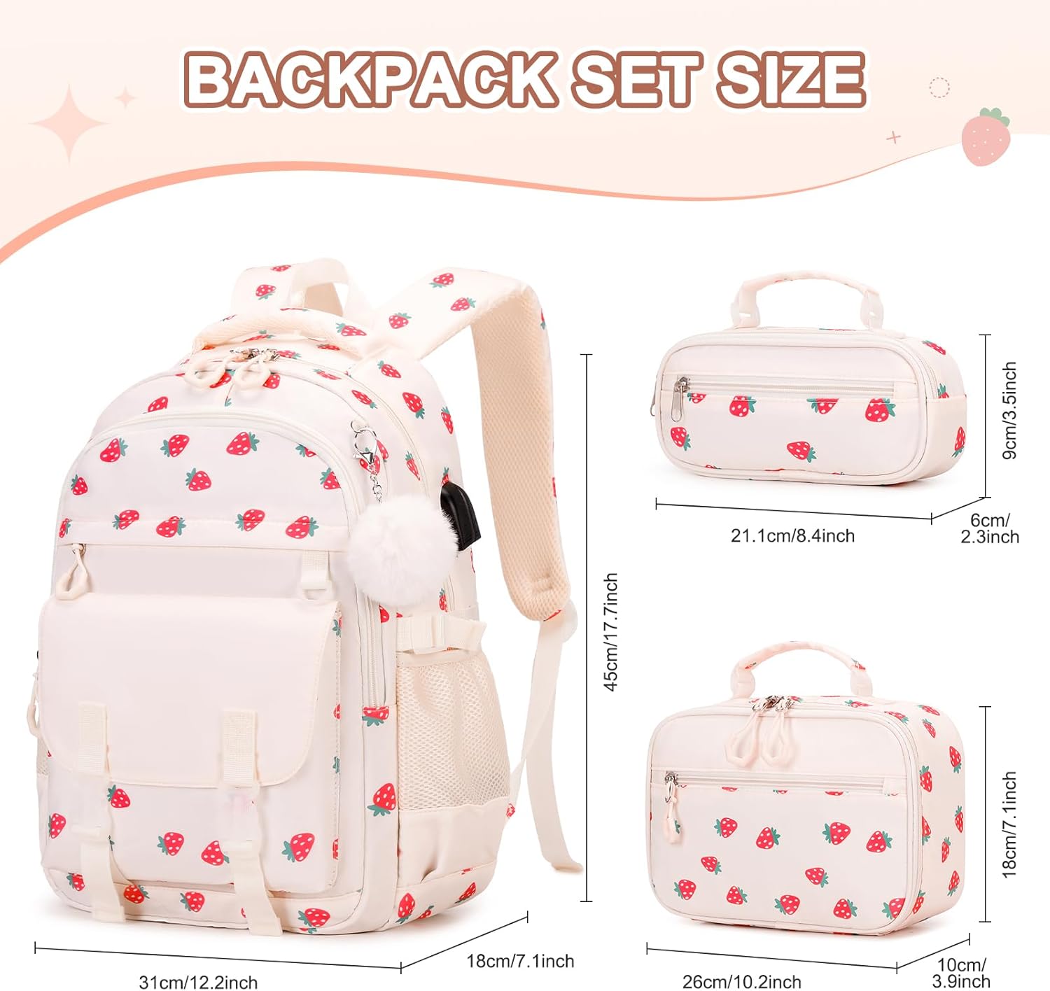 Backpack for Girls, 3PCS Girls Backpack for School with Lunch Bag Pencil Case, Kids Bookbag Kindergarten Elementary Middle School Bag with USB Charging Port - Image 2