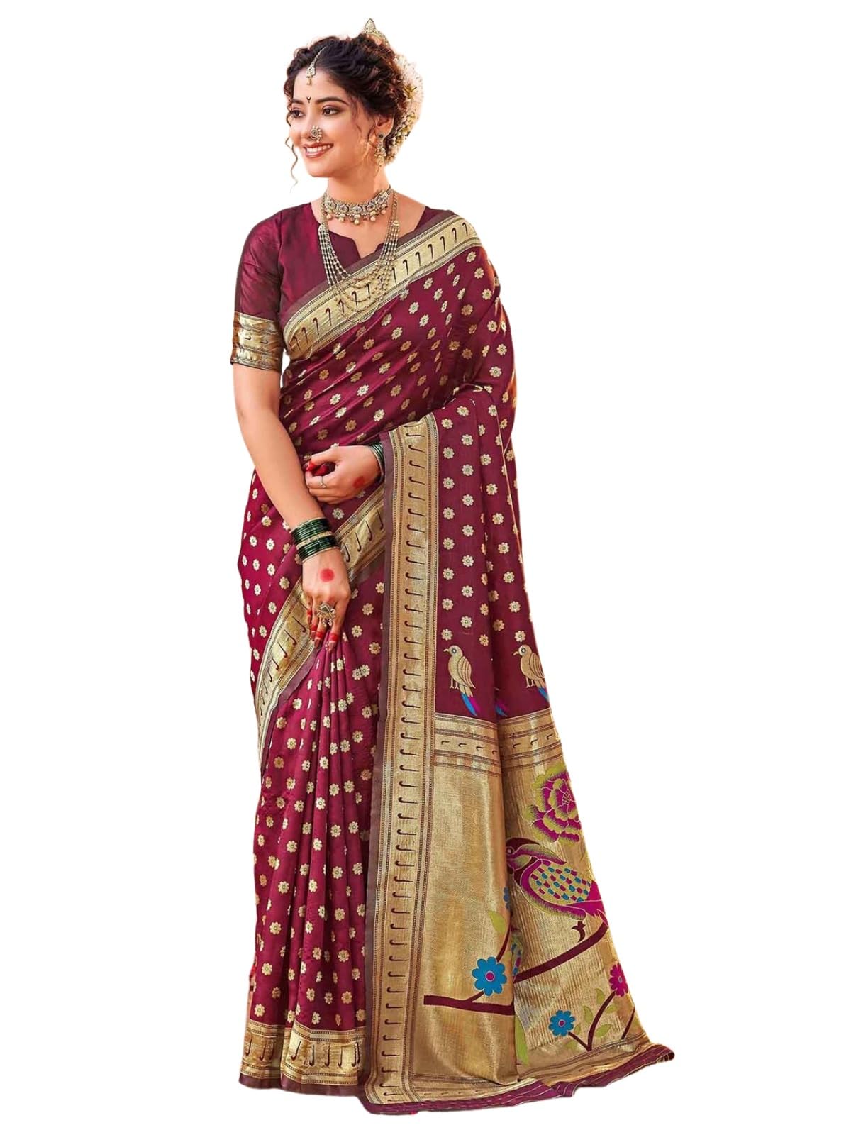 satrani Women's Silk Weaving Paithani Saree with Unstitched Blouse Piece-picture-22
