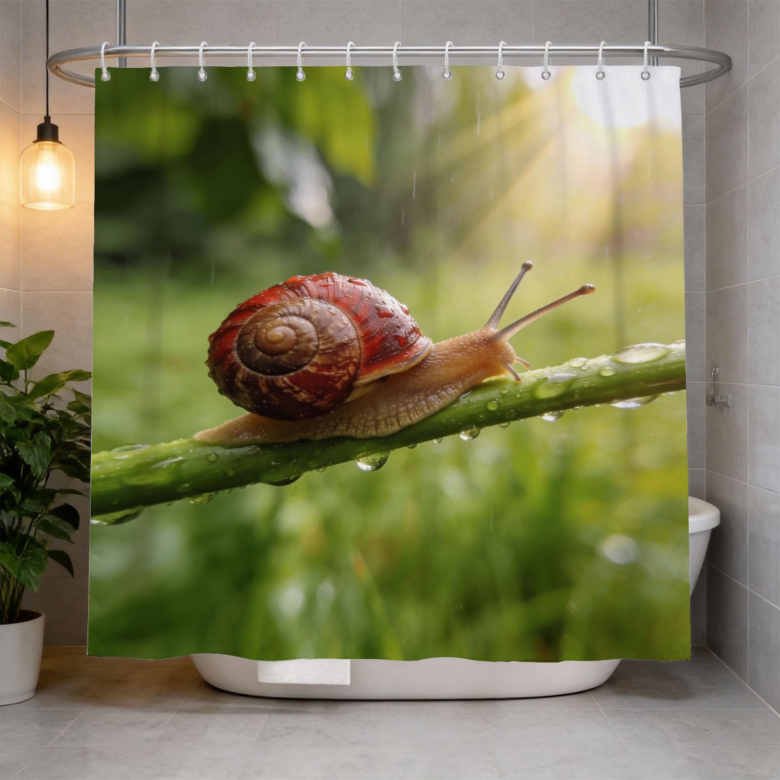 Hongduo 3D Snail Shower Curtain for Stalls Bathtubs Nature Landscape Bathroom Decor Shower Curtain Set Polyester Fabric Waterproof 120x180cm/48X71 Inch with Hooks