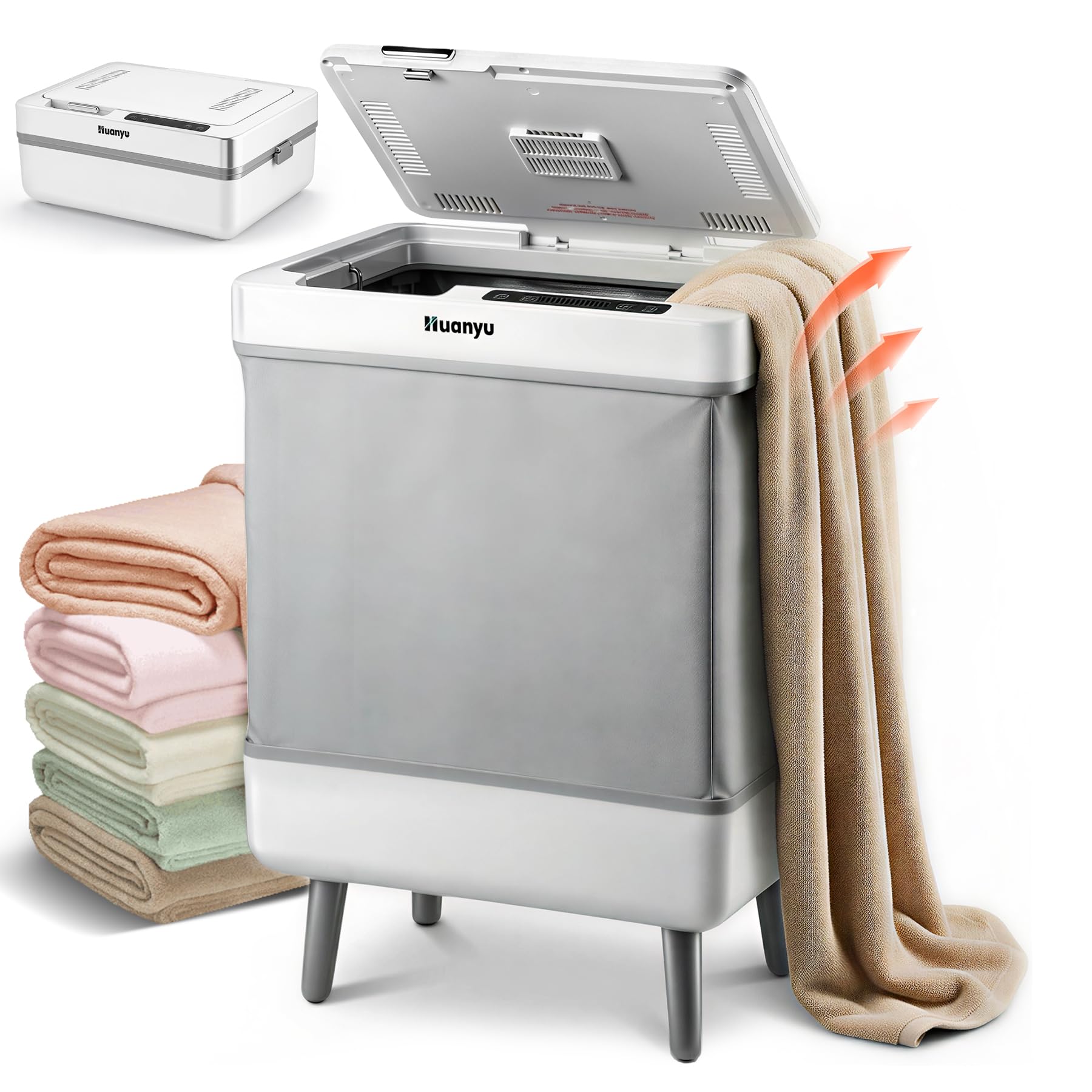 Huanyu Calentador de Toallas 35L Cubo Calentador de Toallas Plegable para baño y SPA Calentador de Toallas de Lujo con función de programación y Gancho Colgante extraíble