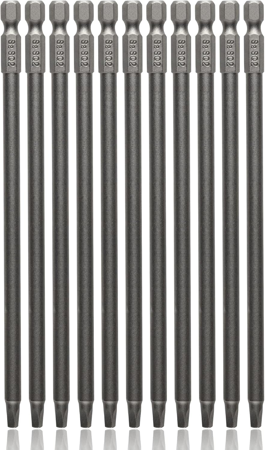 VESTTIO Long Square Head Screwdriver Bit Set 10PCS SQ2 1/4 Inch Hex