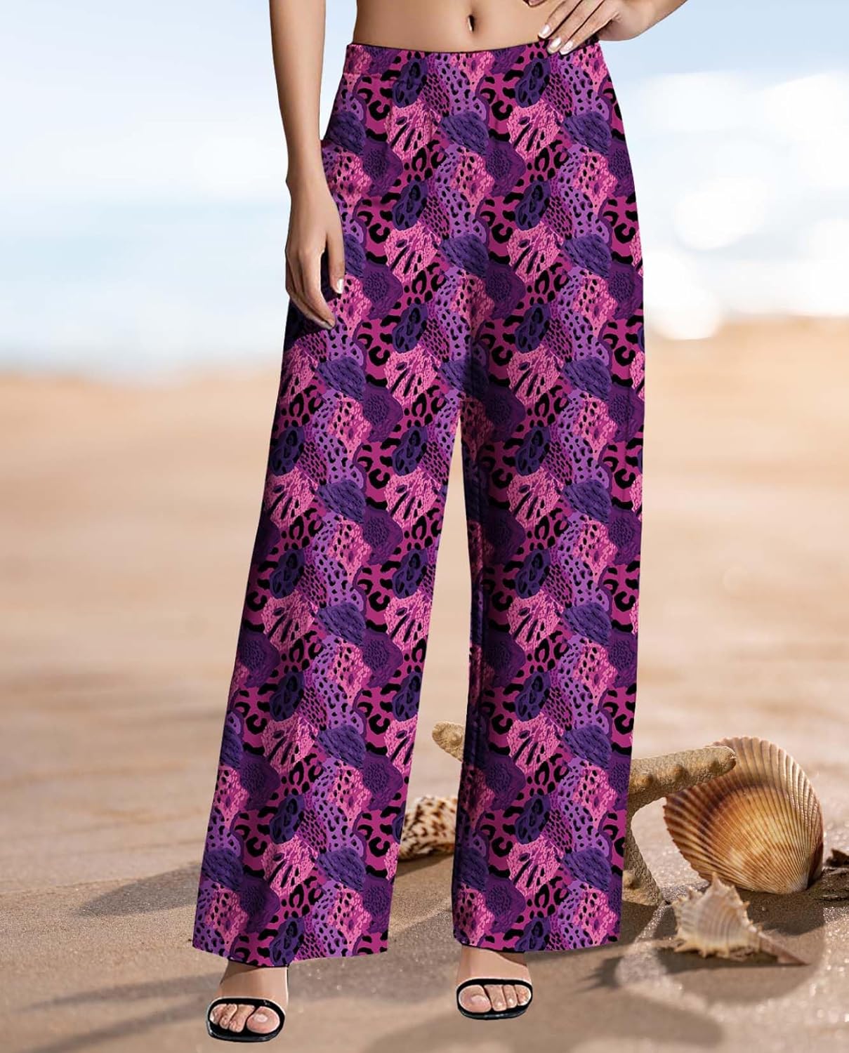 Womens Wide Leg Pants Plus Size High Waisted Pattern Print Lounge Trousers Classic Basic Comfy Work Office Pant - Image 5