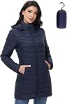 MIDNIGHTSUN Women’s Packable Puffer Jacket Lightweight Puffer Coat Mid-length Hooded Warm Winter Puffy Jacket