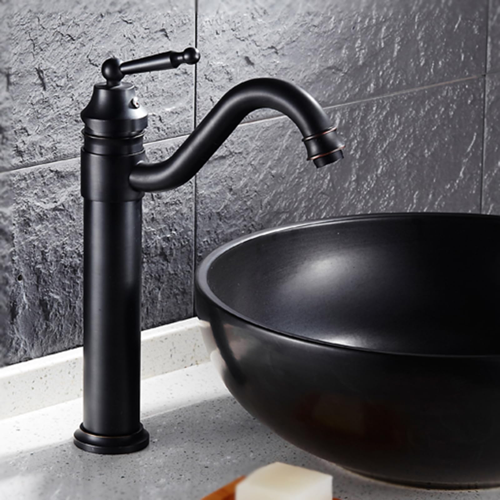 Retro-Badezimmer-Waschtischarmatur, hoch, Schwarz, Badezimmer-Waschtischarmatur, 1 Loch, antikes Messing, Mischbatterie für Badezimmer, G1/2-Schlauch für Badezimmer, Schwarz Retro Chaser of Light