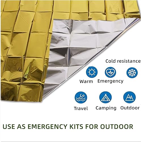 Miniatura 6 de Manta de supervivencia térmica de Mylar de emergencia, kit de espacio de lámina dorada plateada para exteriores, camping, senderismo o primeros