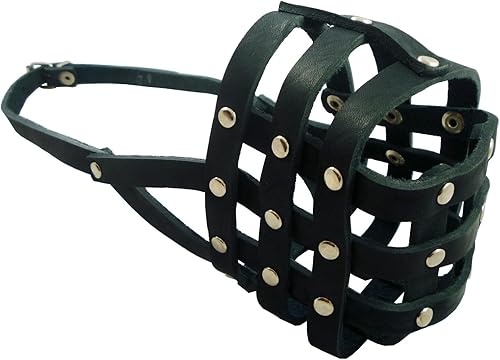 Miniatura 4 de Bozal de cuero genuino negro suave para perro #109 – Boxer, Bulldog (circunferencia de 13 pulgadas, longitud del hocico 3.5 pulgadas)