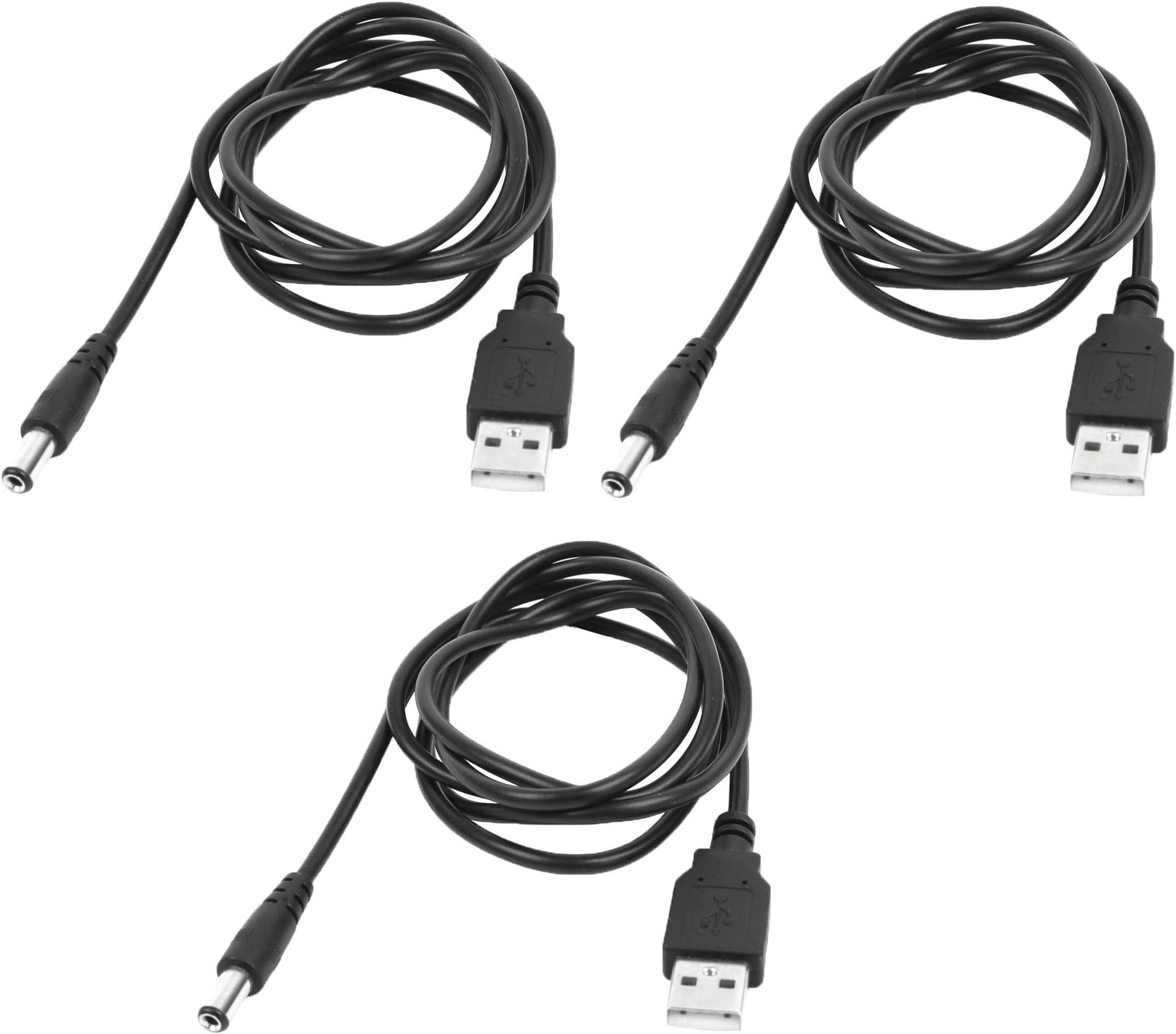 INVENTO 3pcs 70cm 0.7mtr Long USB 2.0 Male Plug to 5V DC Barrel Power Jack Male 5.5mm x 2.1mm Cable Cord