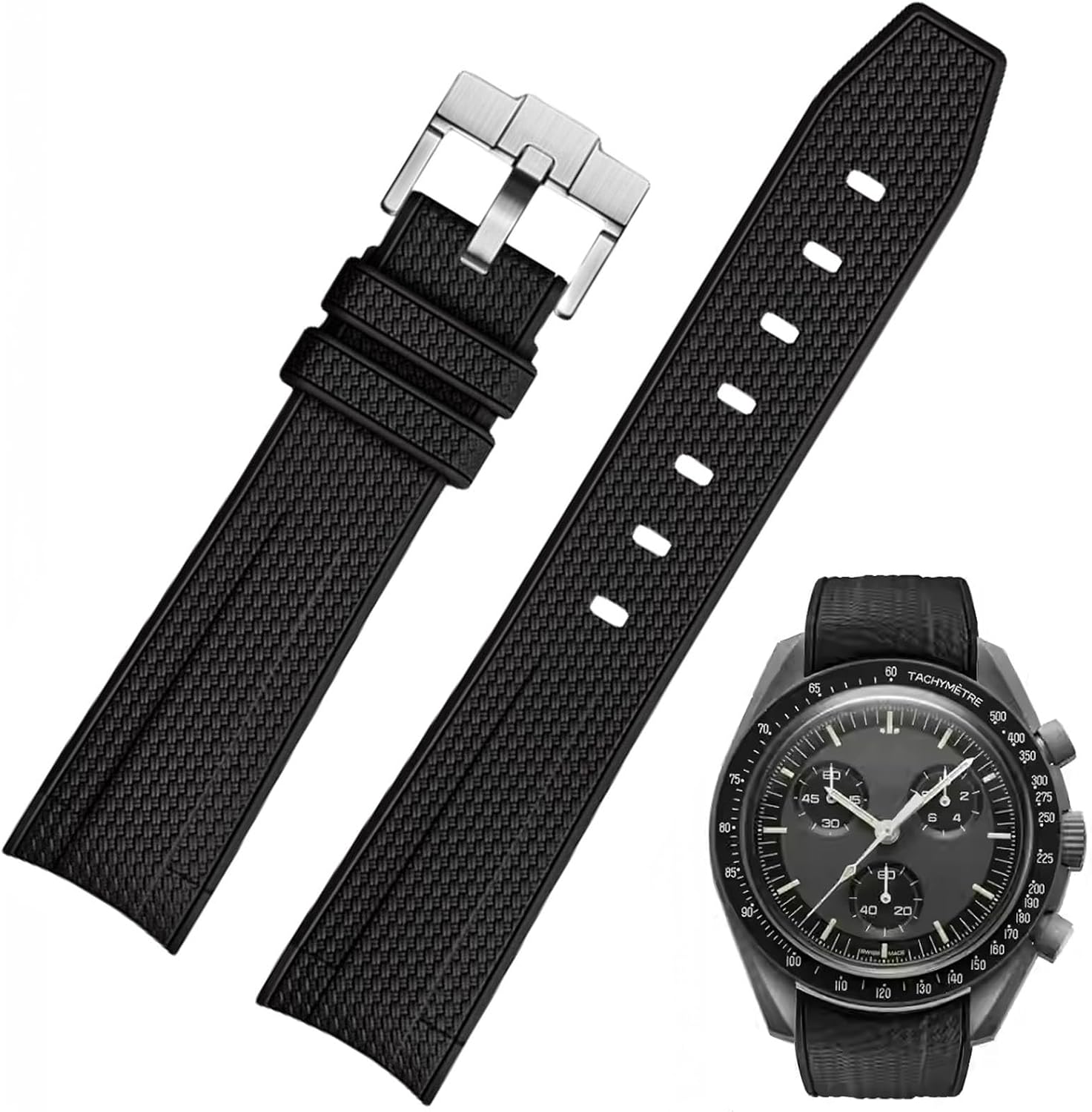 Silicone Rubber Bands for Omega X Swatch Moonswatch Watch Strap 20mm Curved End Weave Style Premium Silicone Rubber Replacement Strap Women Men,for Omega Swatch Moonswatch Speedmaster