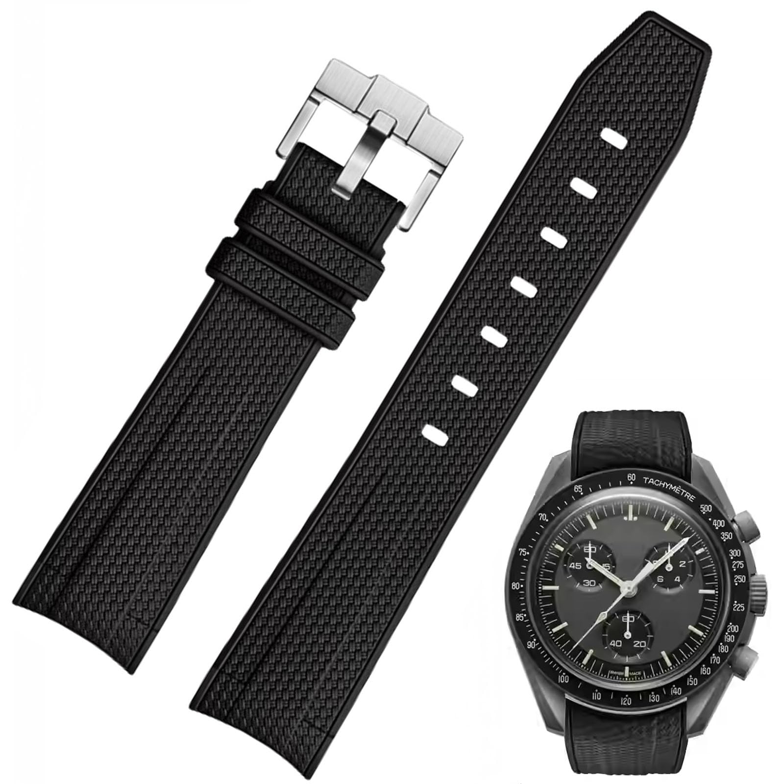 Photo 1 of Nizonlaie Silicone Rubber Bands for Omega X Swatch Moonswatch Watch Strap 20mm Curved End Weave Style Premium Silicone Rubber Replacement Strap Women Men,for Omega Swatch Moonswatch Speedmaster