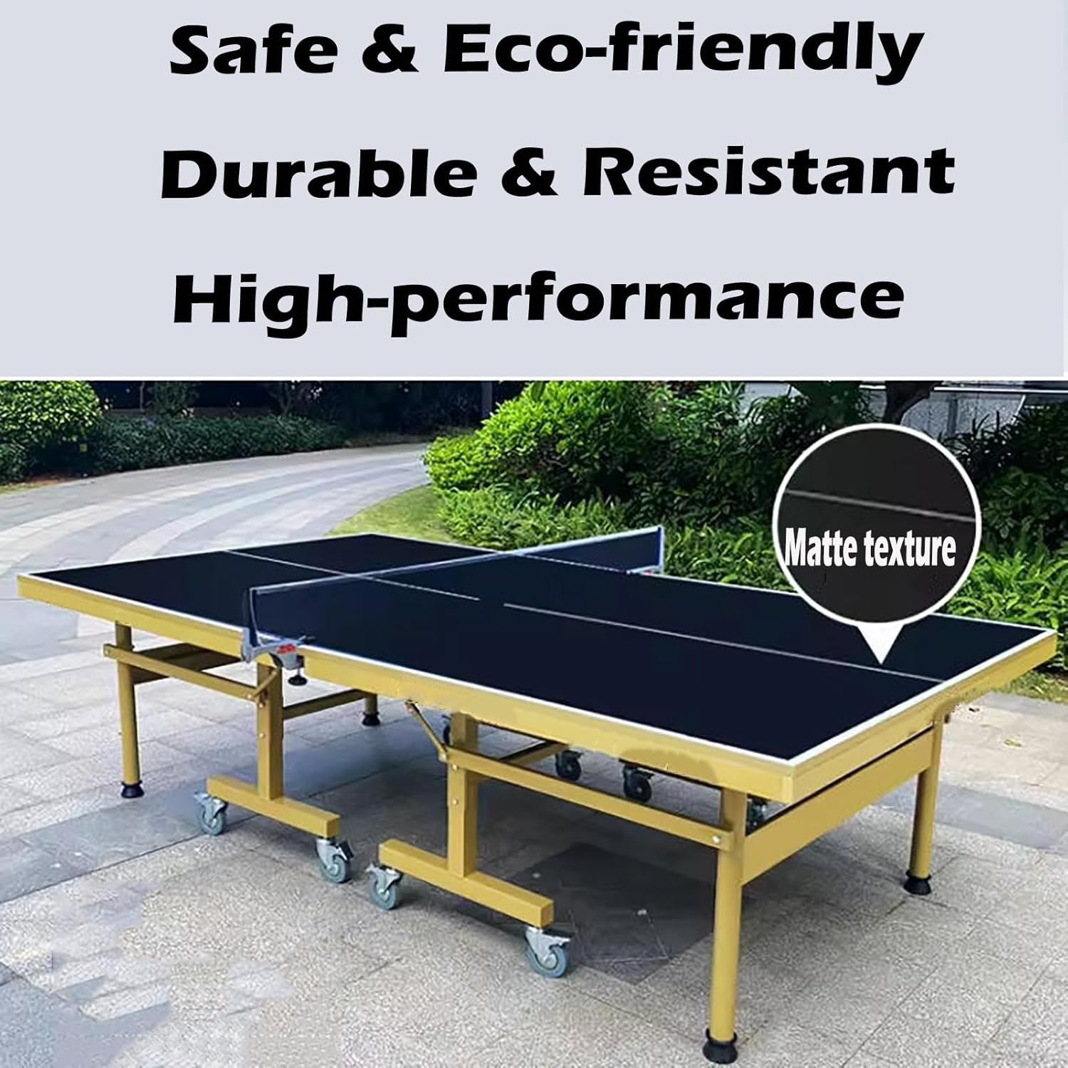 Outdoor Table Tennis Table with Wheels, All Weather Ping Pong Table, Tournament Size Foldable Mobile Table with Net for Clubs and Schools