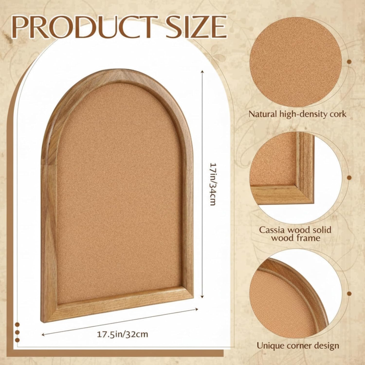 Novabright Arched Cork Board for Walls Alternative 17 x 13 Inch Vintage Arched Bulletin Board with Wood Frame for Vision, Photo Display, Memo, Easy Hang Wall Decor for Home Office School Office