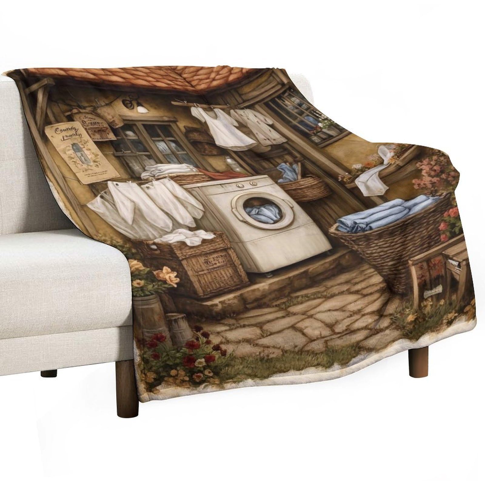 YHGSREUOH Country Laundry (1) Flannel Blankets Fleece Soft Throw Lightweight Plush Gifts for Couch, Bed, Cozy Sofa Plush, Chair, Lovers 150x200cm(60x80in)