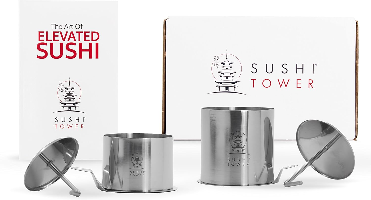 Sushi Tower Original Kit - Premium Stainless Steel Sushi Making Set with 2 Sizes, Storage, Free Gifts & Recipe Book