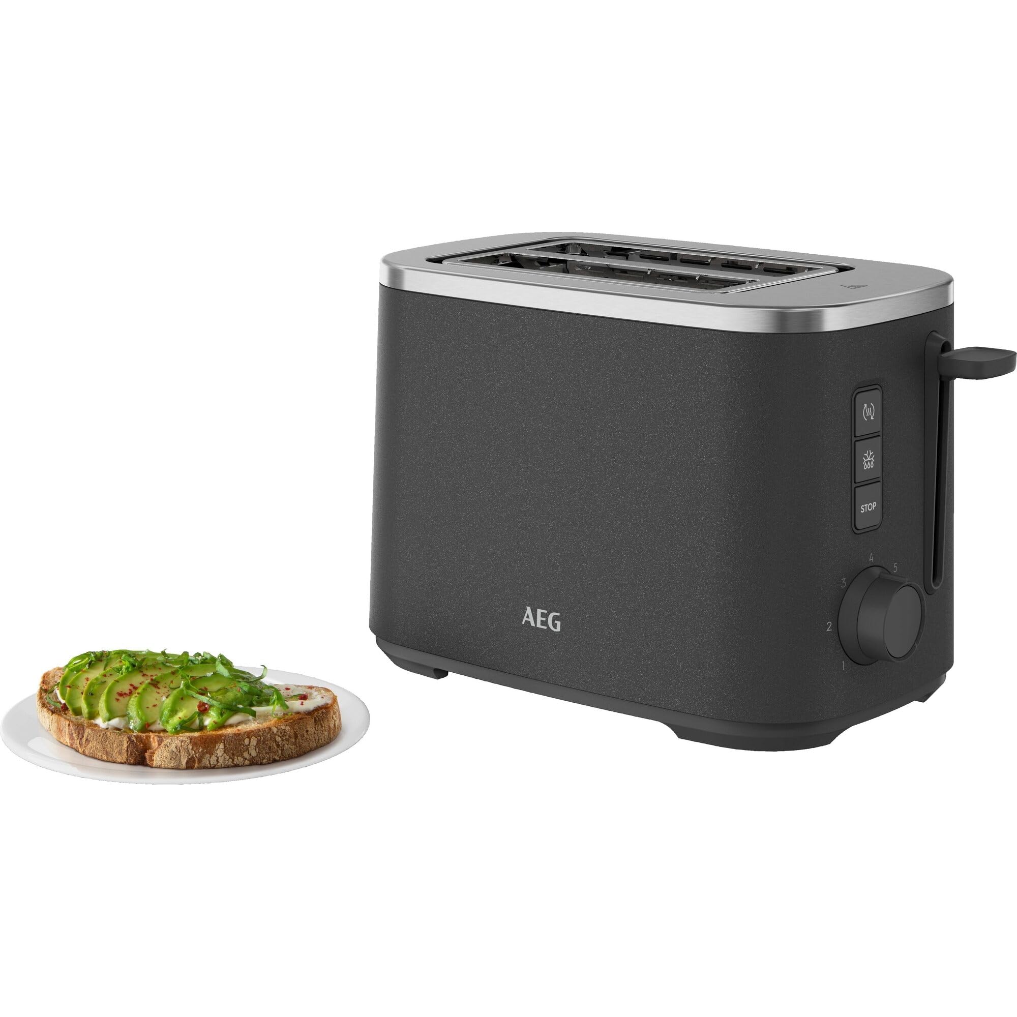 AEG Toaster Deli 5, 7 Toasteinstellungen, Countdown-Timer, Stopp-, Auftau-, Aufwärmknopf, Automatische Zentrierung, Cool-Touch-Gehäuse, 2 Breite Schlitze, Krümelschublade, Anthrazit, T5-1-4AN