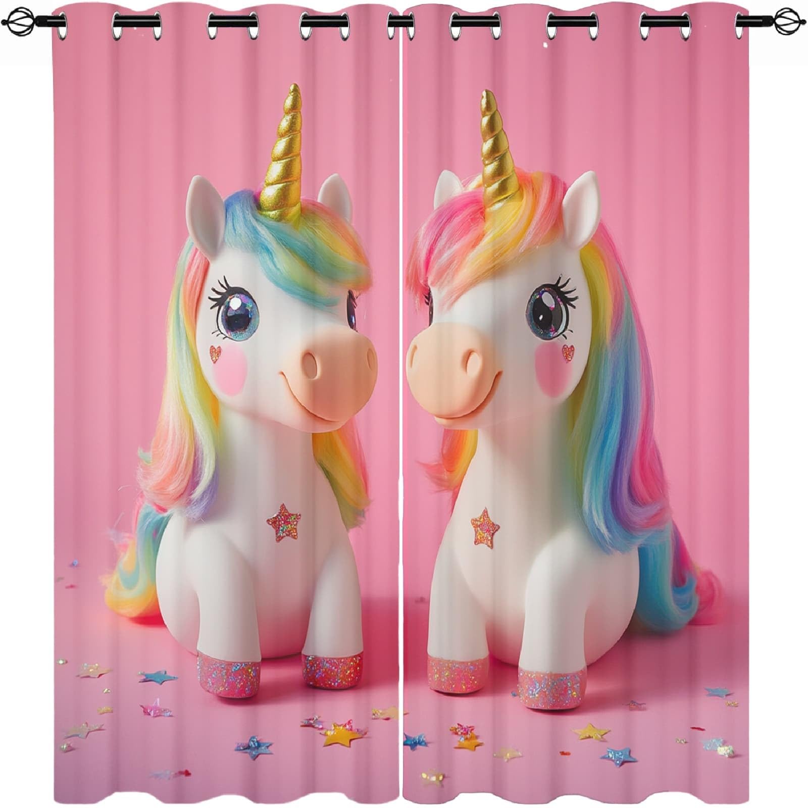 Générique Rideau Occultant Thermiques 140L X 225H cm Lot de 2 Motif Licorne Dessin Animé Rideaux Anti UV à Oeillets Anti Froid Draperies Chaleur Rose pour Chambre Salon Maison,Decoration Curtains
