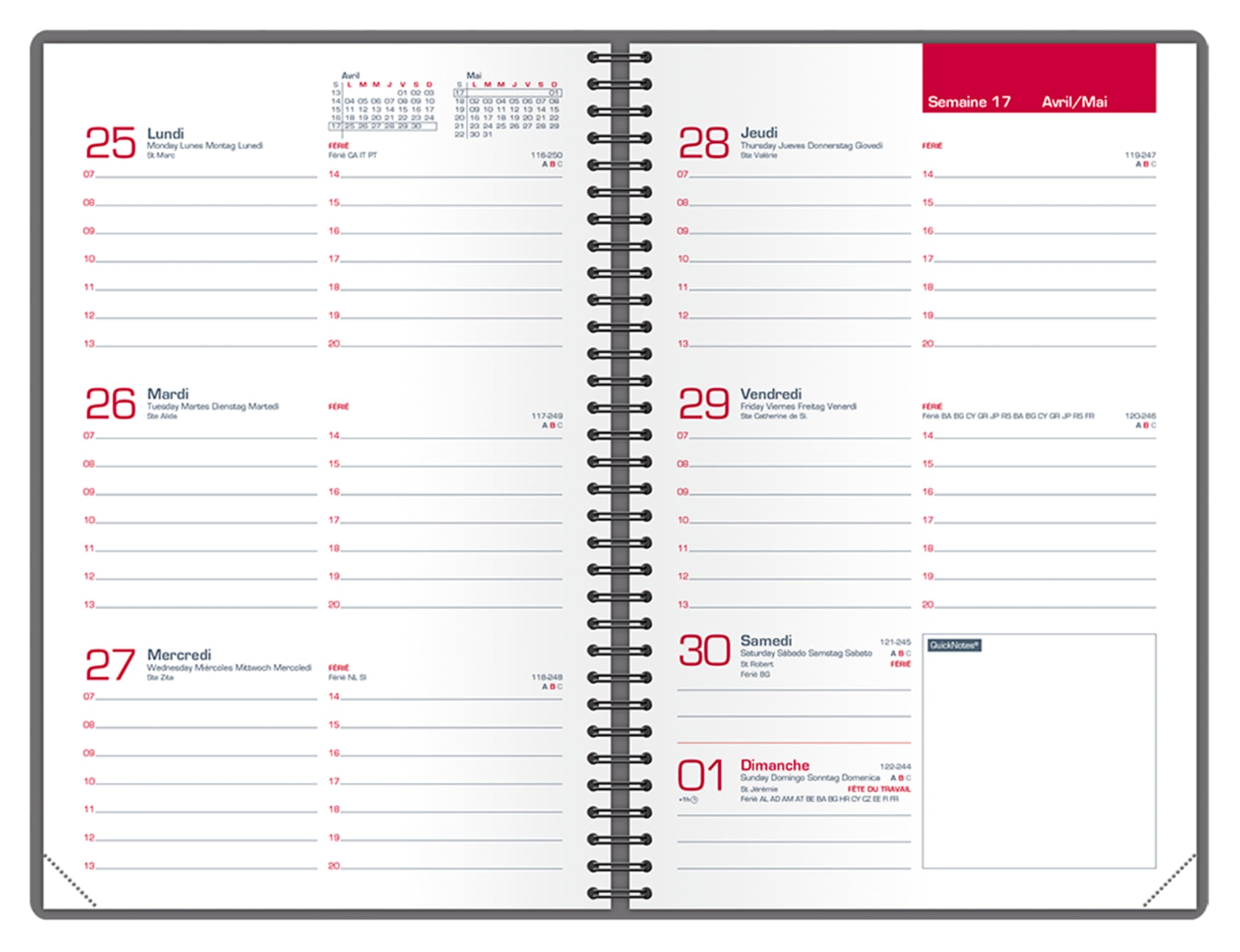 Agenda 2025-2026 Oxford Office scolaire Semainier spiralé 10x15cm Gris/Rouge