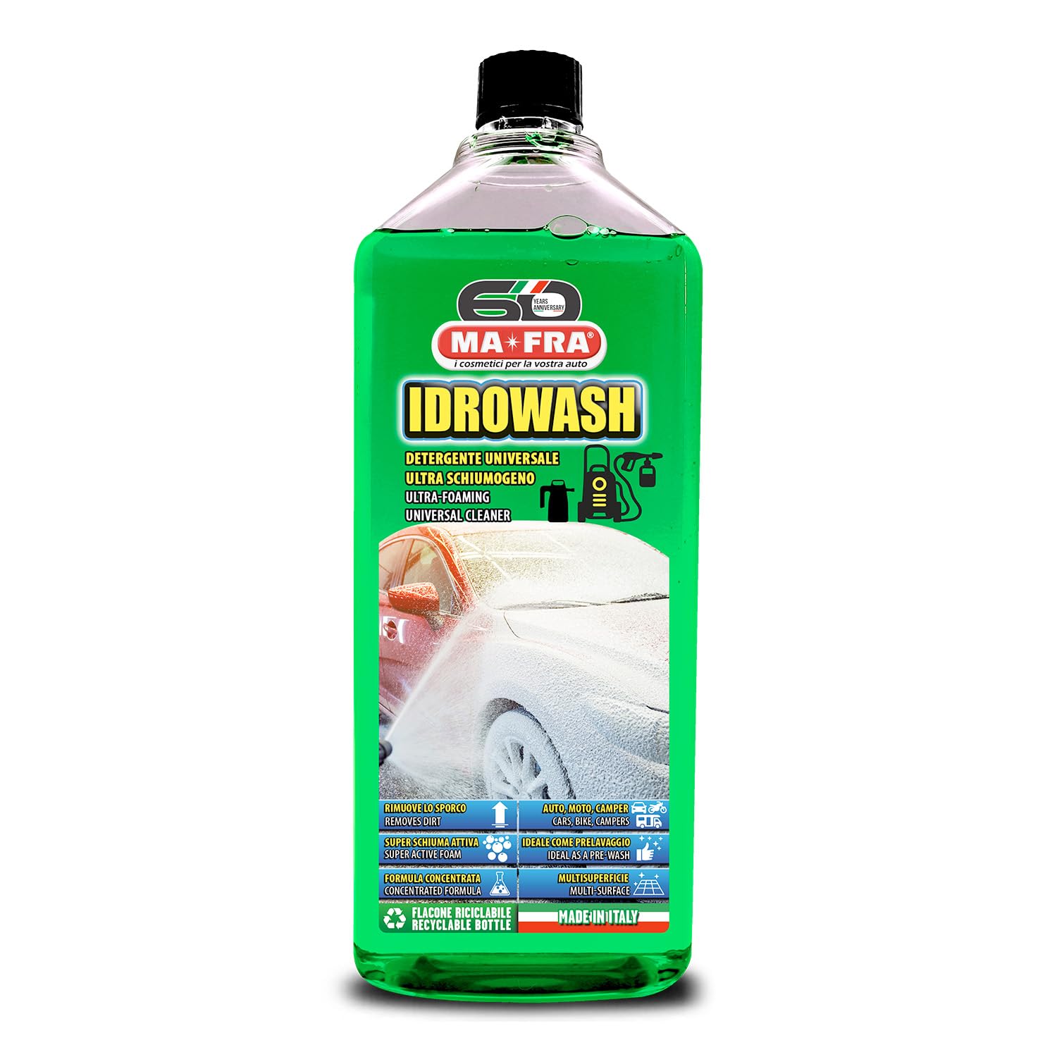Ma-​Fra Idrowash, Detergente Universale Ultra Schiumogeno, Formula Concentrata per Auto, Moto e Camper