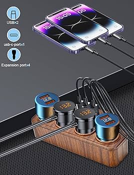 Amazon.co.jp: ANNJIATUU 7-in-1カーチャージャー、4つのシガー