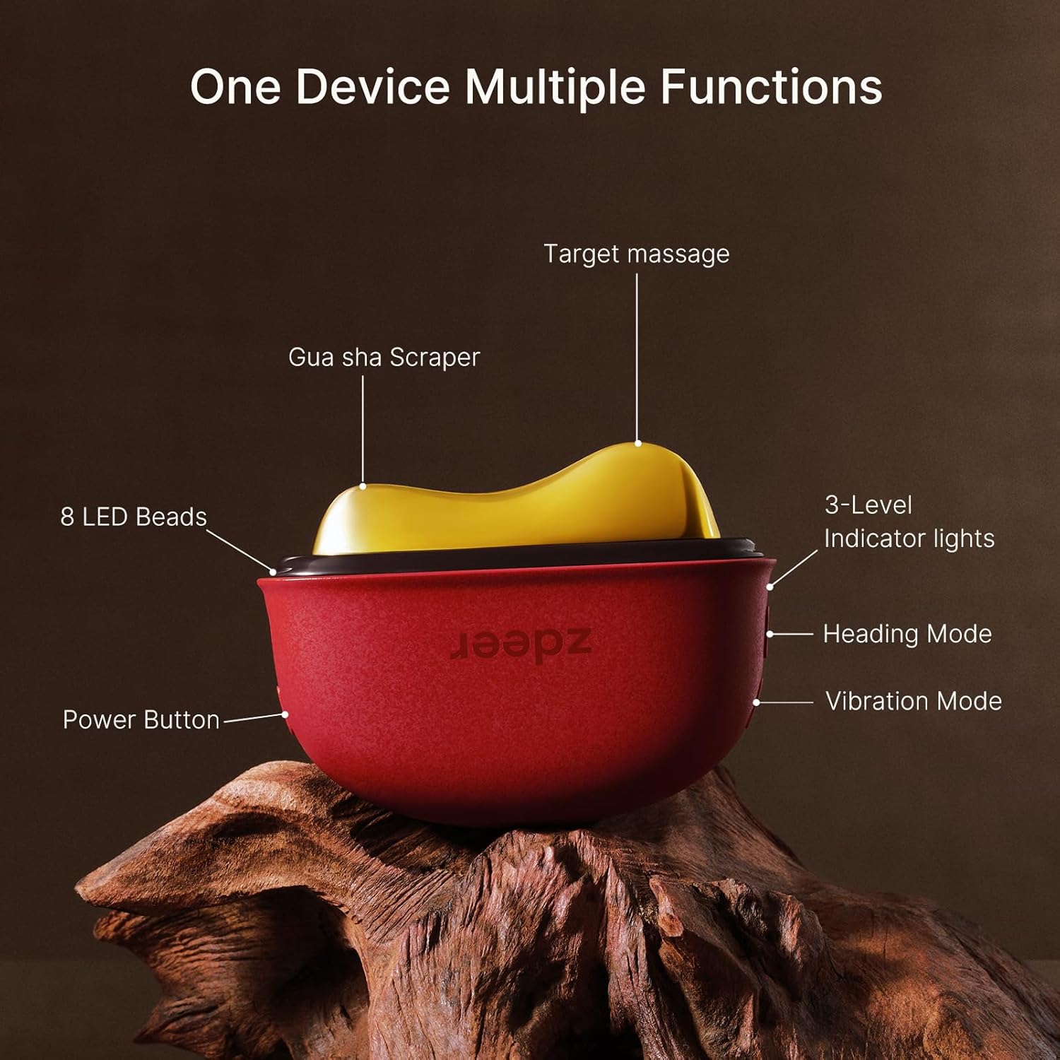 ZDEER LED Red Light for Face & Neck Massager Facial Care Device – Electric Gua Sha Brass Tool with Heat & Vibration for Firming, Sculpting & Skincare, Red - Image 9