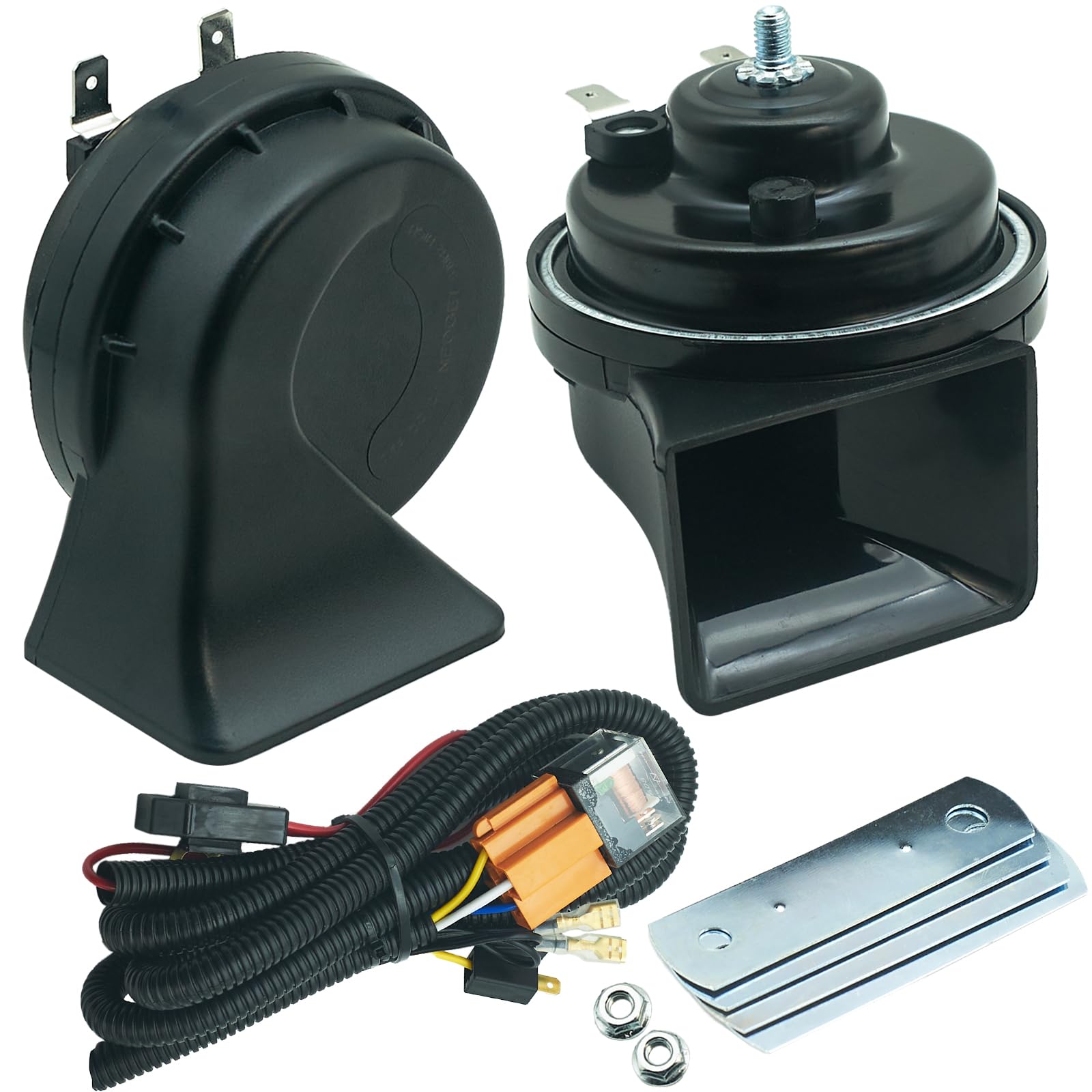 NEOGET 12V Dual-Tone Horn Kit with Relay Harness, Black