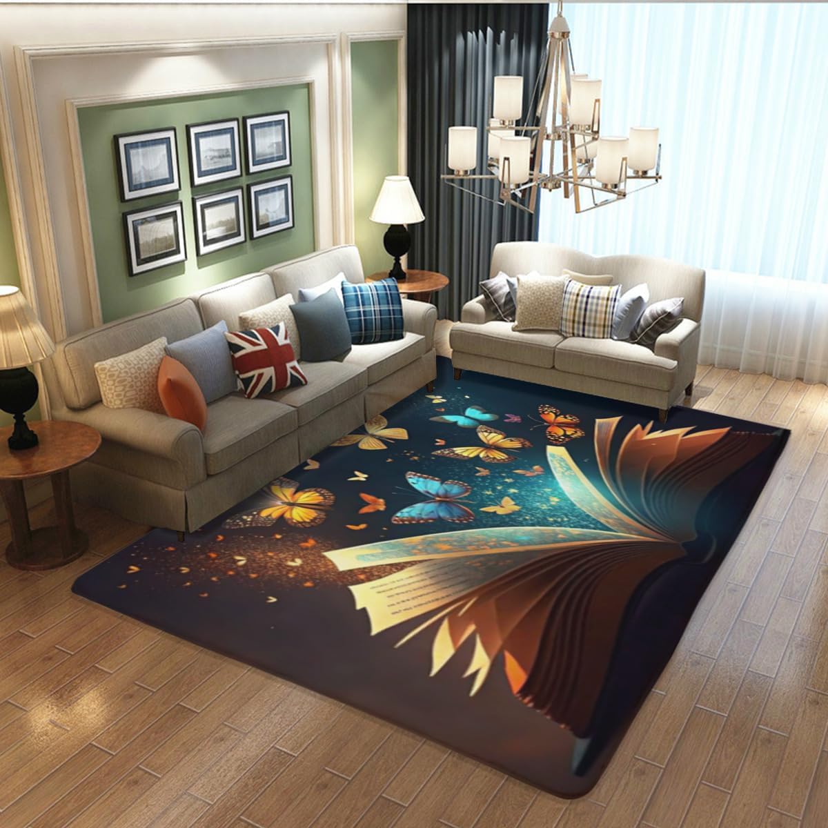 Area Rugs Butterflys in The Books Reading Home Decor Rugs Non-Slip Carpet for Classroom Living Room Bedroom Dining Children's Room 2'x3'