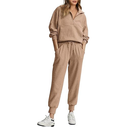 BTFBM Women's 2 Piece Tracksuit Fall Outfits 2024 Long Sleeve Half Zip Sweatshirt Sweatpants Lounge Set Sweatsuits