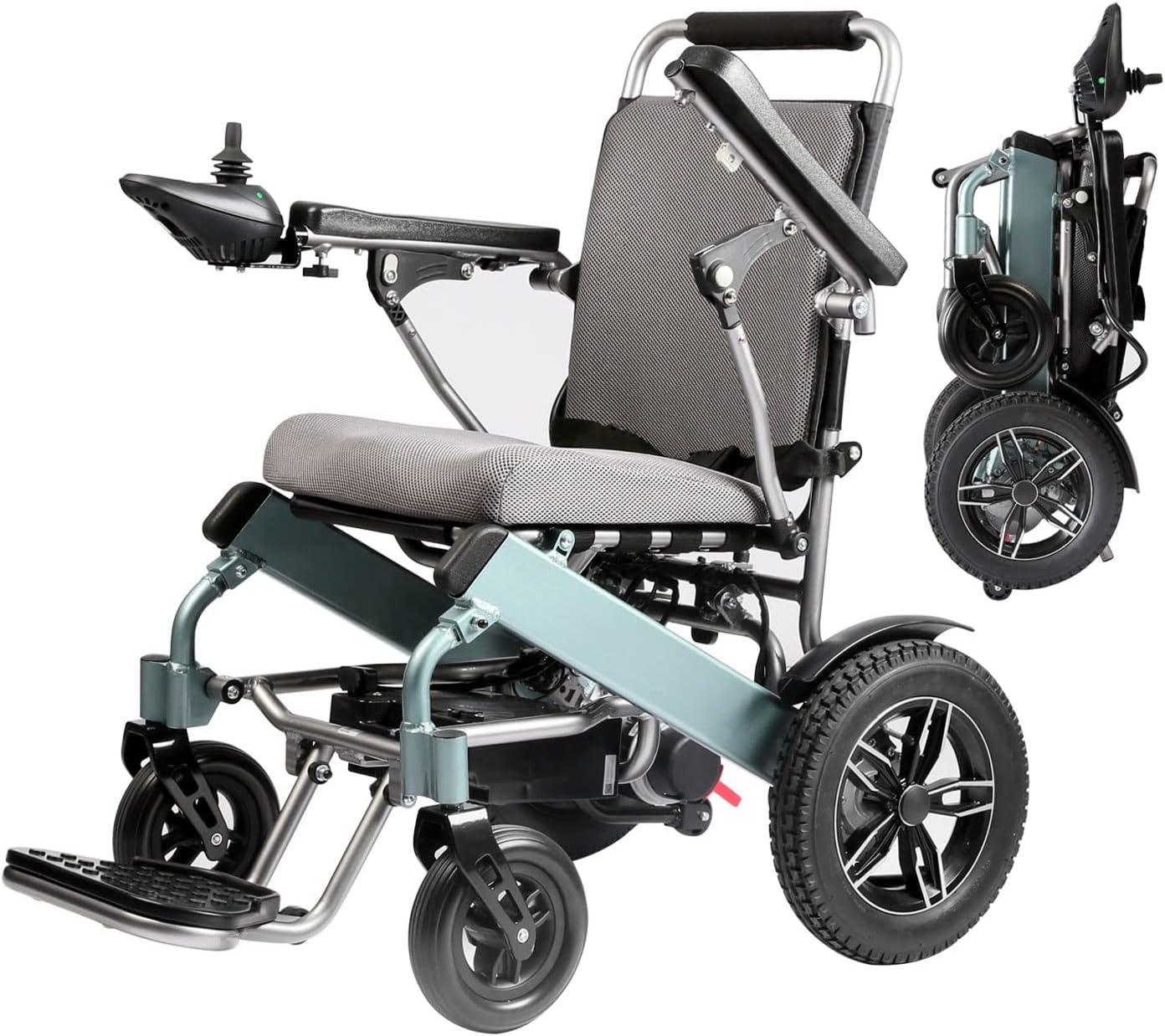EBEI Electric Wheelchair Folding Lightweight 50 lbs with Batteries Heavy Duty Supports 360 lbs Aircraft Grade Aluminum Alloy Frame More Strength,12" Rigid Rubber Tyre Wheel More Stable