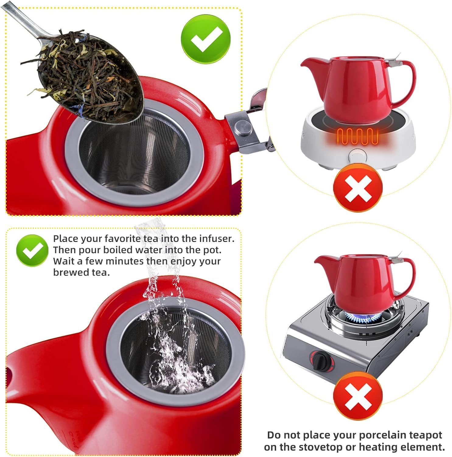 VIVILINEN Tetera con Infusor Extraíble y Tapa Metálica de 1,2 litros, Cerámica para Té en Hojas y Té a Granel