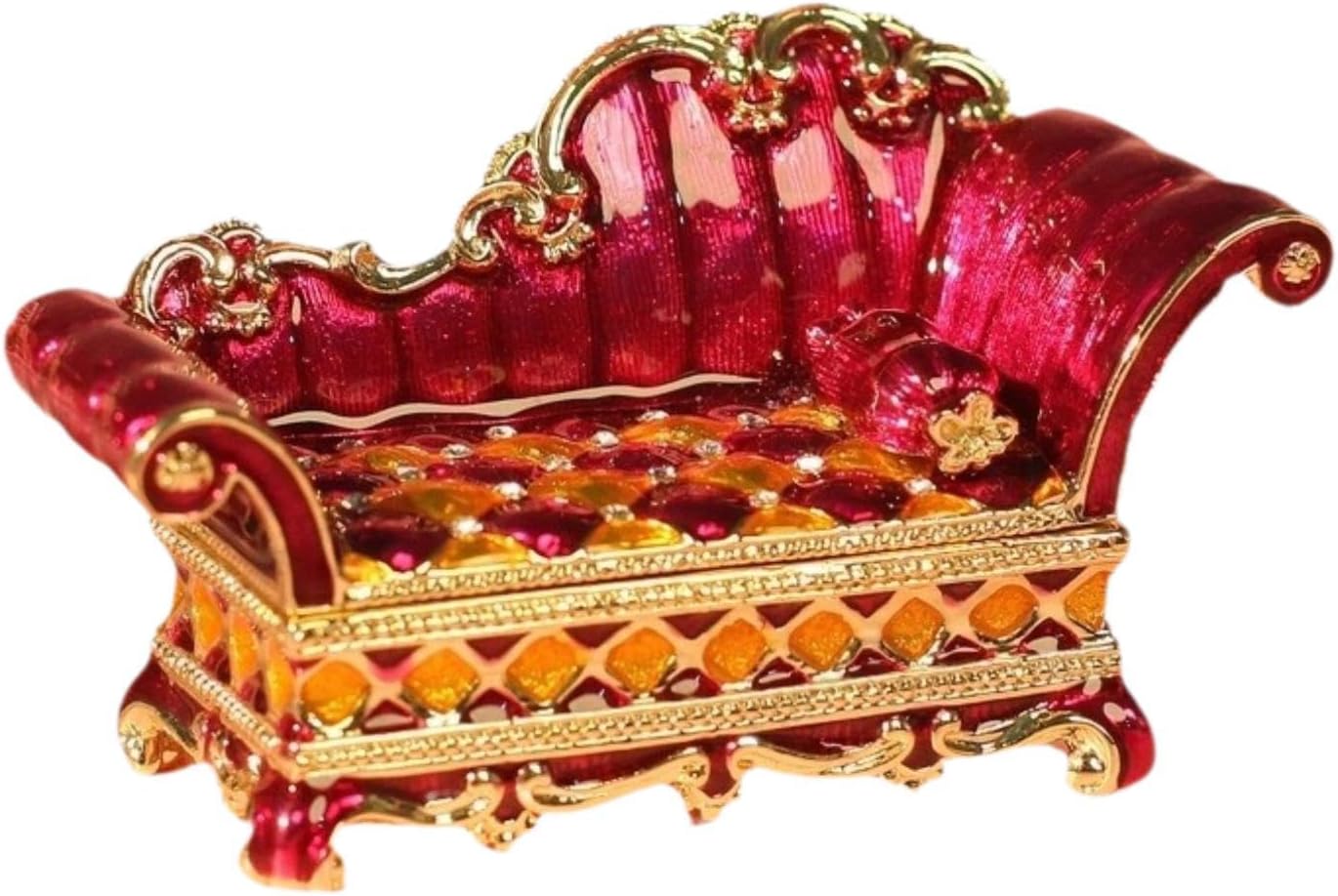 Sofa Shaped Trinket Box Enameled Jewelry Box for Rings Bracelets Dresser Table Centerpiece Vintage Decorative Keepsake Box- Red