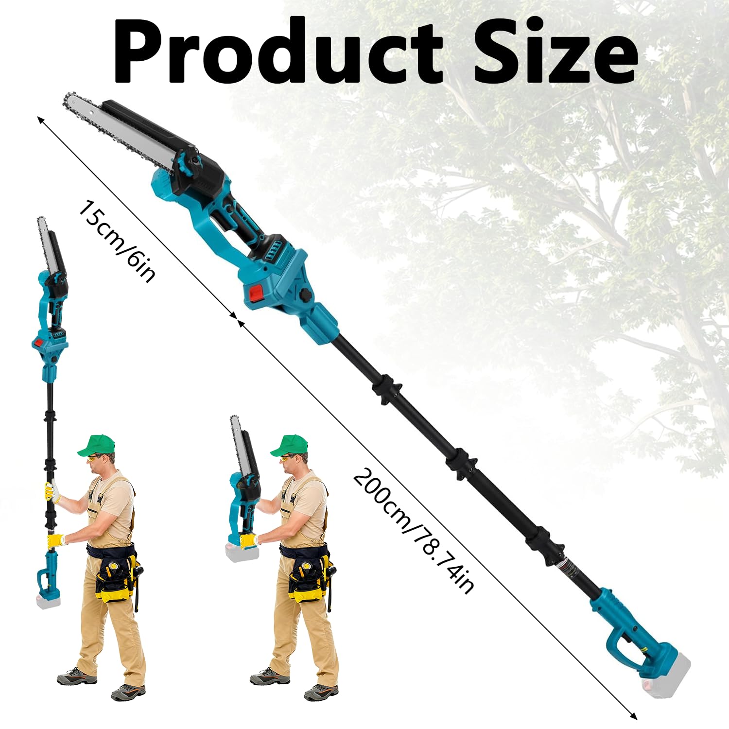 Podadora de mano para batería 2 en 1 compatible con Makita de 18 V, motosierra telescópica de 6 pulgadas con barra telescópica, con rango de trabajo de 4,5 m, para podar árboles y ramas (sin