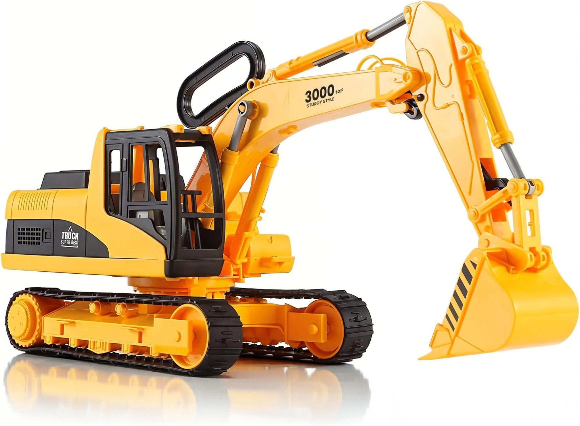 15" Oversized Construction Truck Toys for Kids – 1:22 Scale Friction Powered Vehicles with Realistic Moving Parts (Excavator)