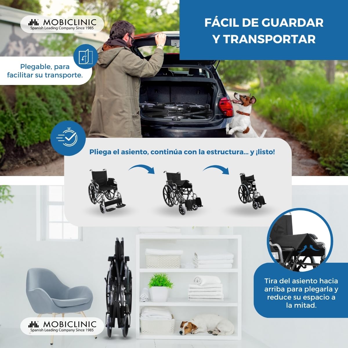Mobiclinic®, Silla de Ruedas Plegable, Autopropulsable, Giralda, Asiento 43 cm, Máx. 100 Kg, Reposapiés Extraíbles, Reposabrazos Abatibles, Ultraligera, Negro