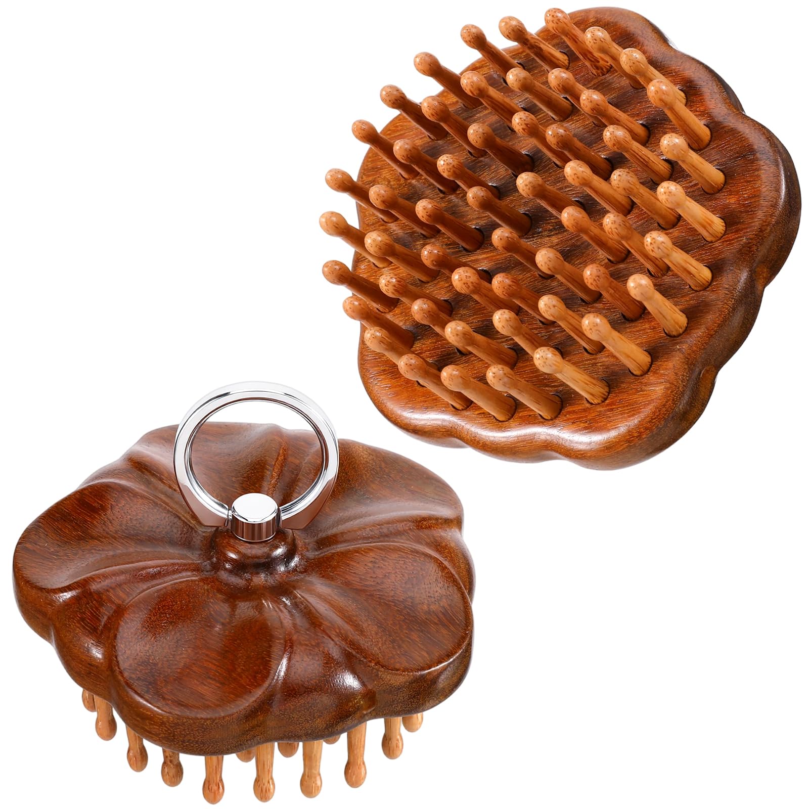 Wooden Scalp Massager - Ring Handle Scalp Massager Brush - Hair Growth Tool Portable Anti-Static Detangling Comb for