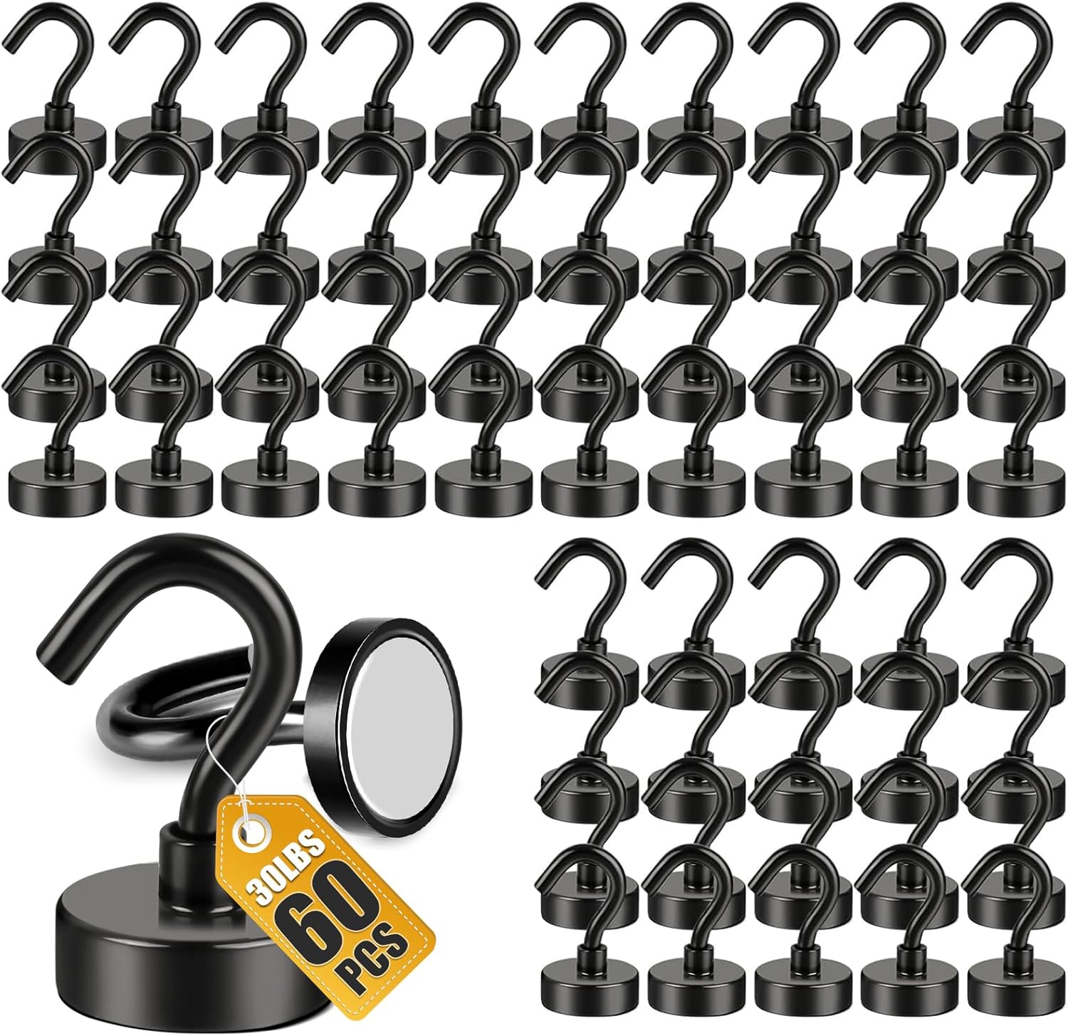 DIYMAG Magnetic Hooks, 30Lbs Black Strong Heavy Duty Cruise Magnet Garage S-Hooks for Classroom, Fridge, Hanging, Cabins, Grill, Kitchen, Garage, Workplace and Office Etc, 120 Pack