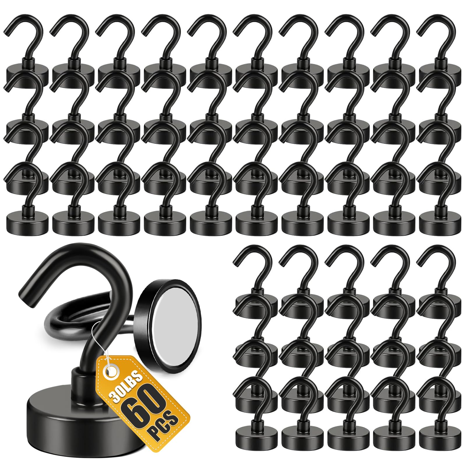 DIYMAG Magnetic Hooks, 30lbs 60pcs Cruise Cabin Essentials Heavy Duty Black