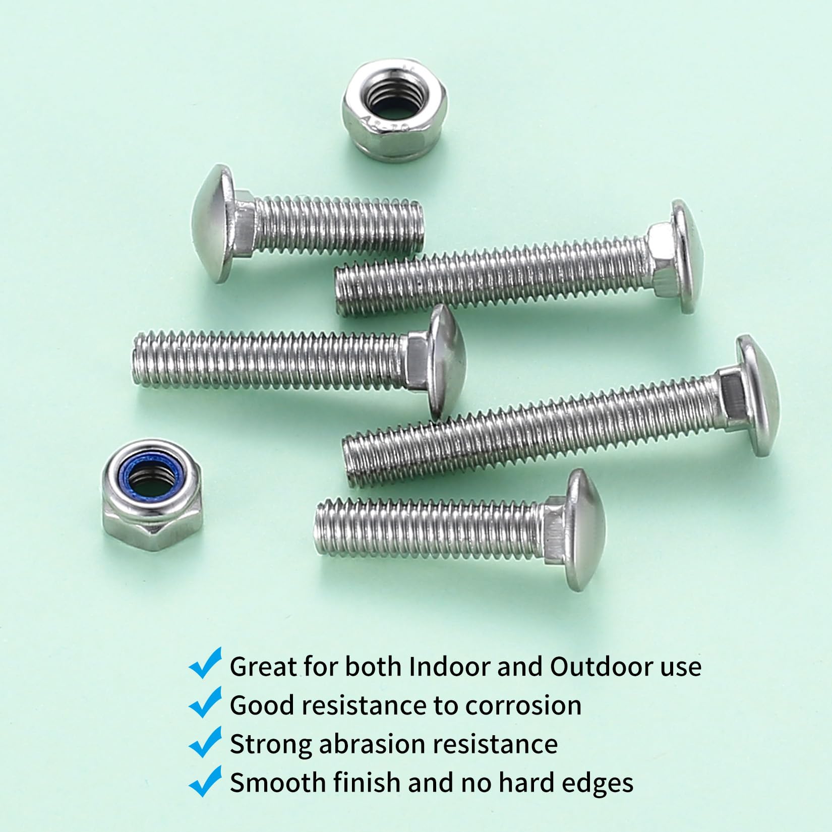 M6 Coach Bolts, 80 Pcs Cup Square Carriage Bolts and Nuts Set, Coach Screws with Hexagon Nuts - Image 4