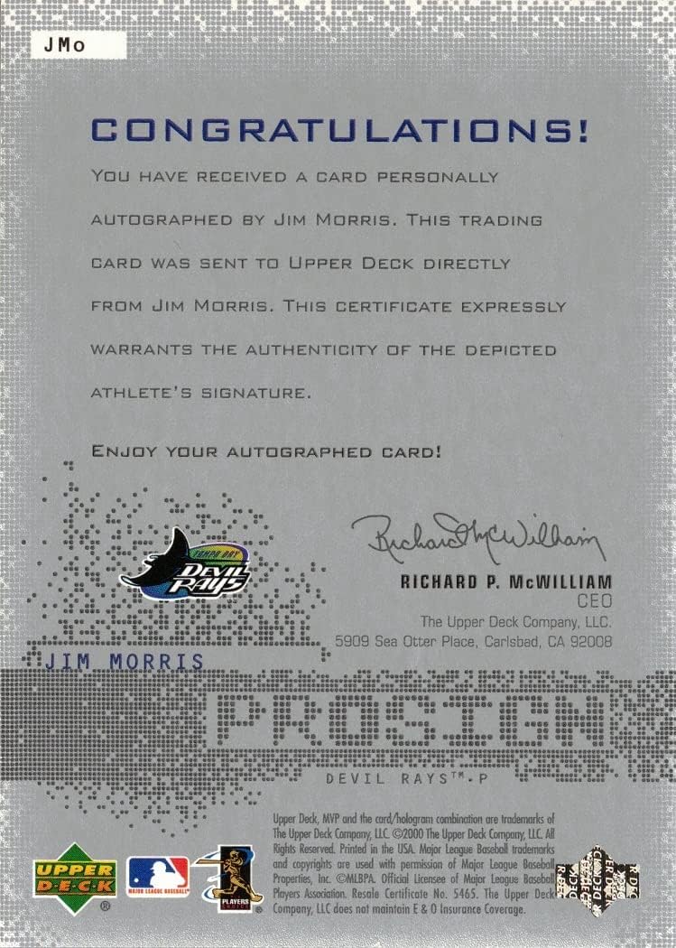 2000 Upper Deck MVP ProSign #JMo Jim Morris Certified Autograph Baseball Card