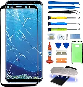 Kit de reparo de vidro frontal original para Samsung Galaxy S8 Plus Tela de vidro externo de reposição incluindo adesivo para moldura Waterpoof, cola de reparo e kit de ferramentas de lâmpada (sem