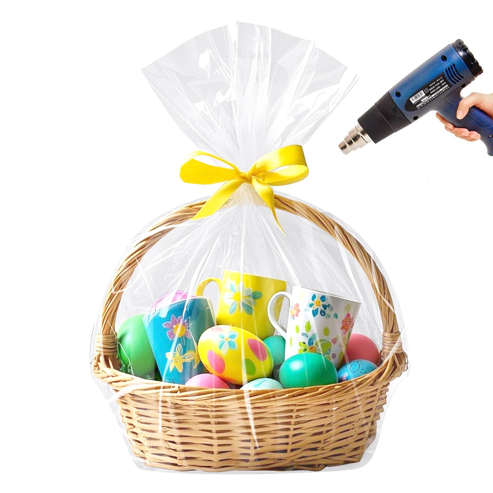 LazyMe Easter Basket Cellophane Shrink Bags 24x30 inch Shrink Wrap Bags Large Clear 10 Pcs