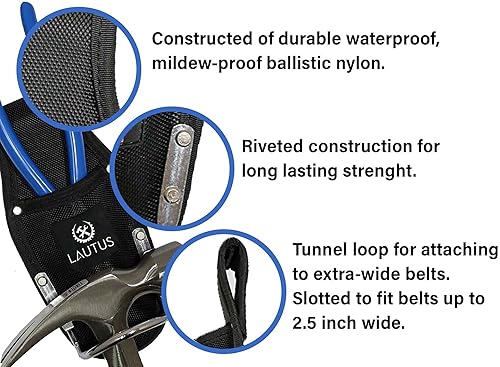 Miniatura 4 de Lautus Funda de alicates de nailon y soporte de martillo de lazo de acero resistente, portaherramientas negro