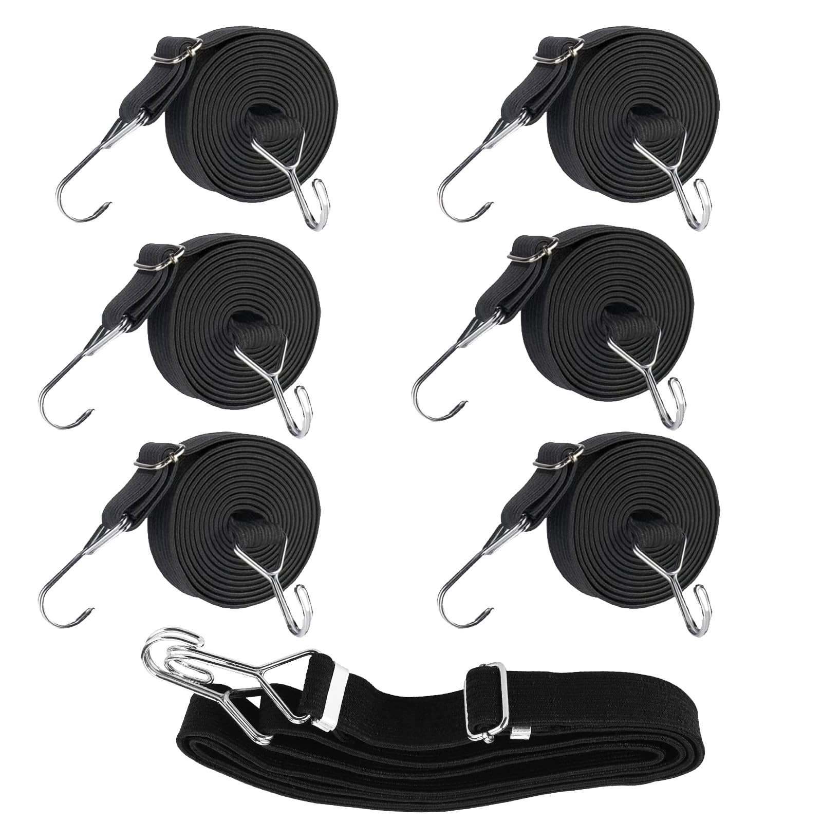 Durable Adjustable Flat Bungee Cords Heavy Duty Elastic Straps 2m 3cm 6 Pack